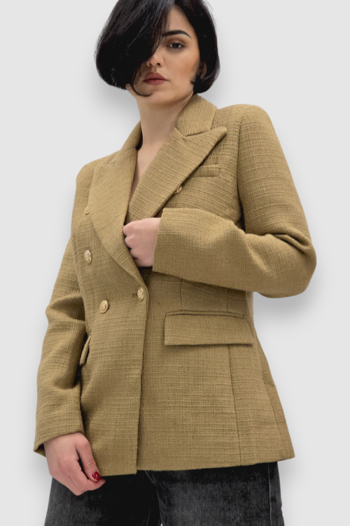 Blago pripijeni sako Ilse od tvida u camel boji sa svjetlucavim efektom