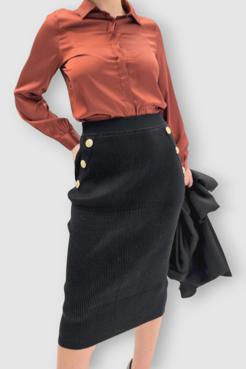 Ženska viskozna crna suknja Melodye pancil kroja