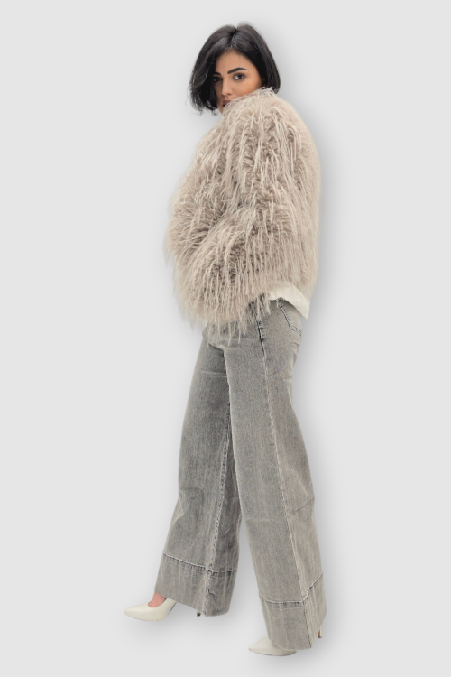 Ženska siva kratka čupava trendi jakna Edith