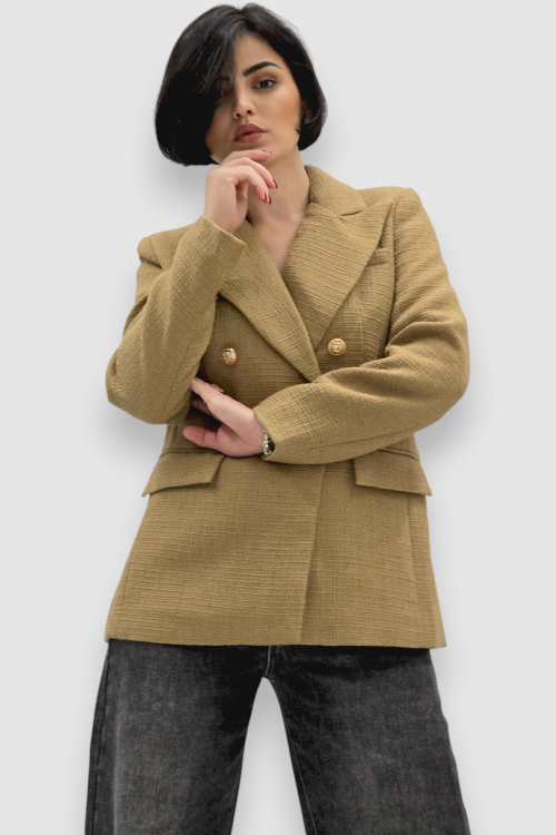 Blago pripijeni sako Ilse od tvida u camel boji sa svjetlucavim efektom