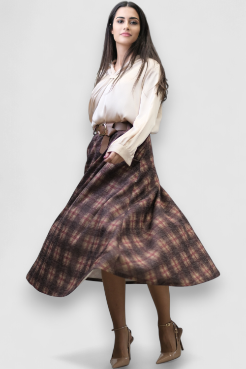 Suknja karirana bordo suknja A kroja Lunaire