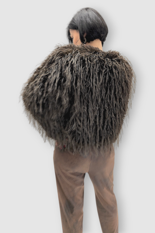 Ženska smeđa kratka čupava trendi jakna Edith