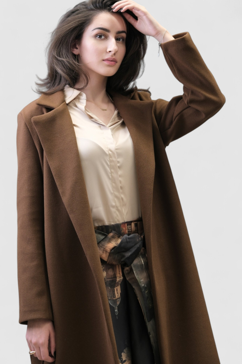 Ženski elegantni dugi smeđi kaput Fenton