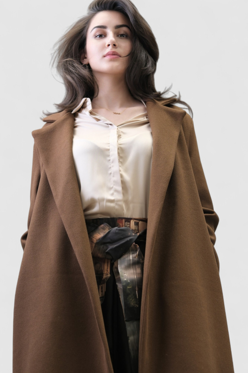 Ženski elegantni dugi smeđi kaput Fenton