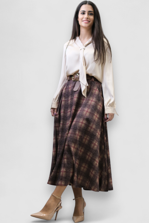 Ženska satenska košulja Ivania u bež boji s ukrasnom kravatom, bez kopčanja