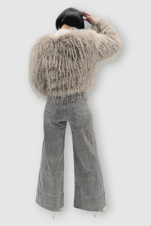 Ženska siva kratka čupava trendi jakna Edith