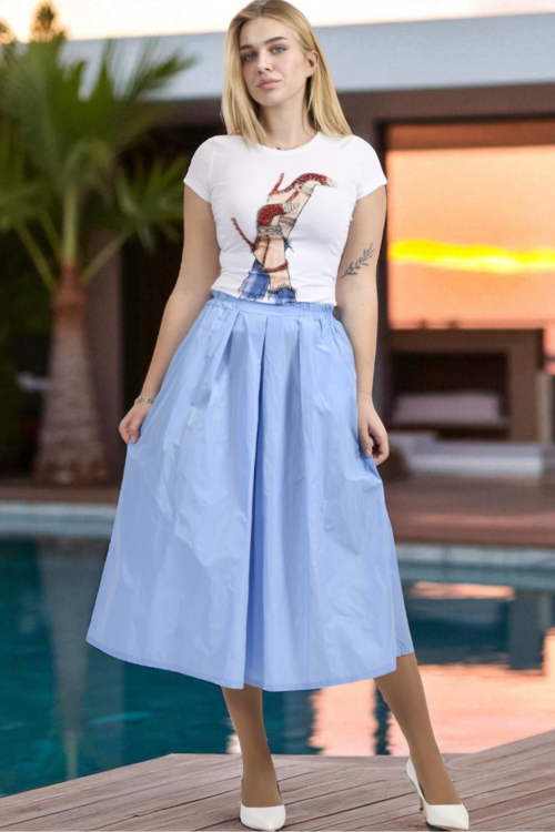 Ženska plava midi suknja Mireille