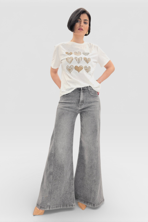 Ženske sive ultra široke traperice Elina