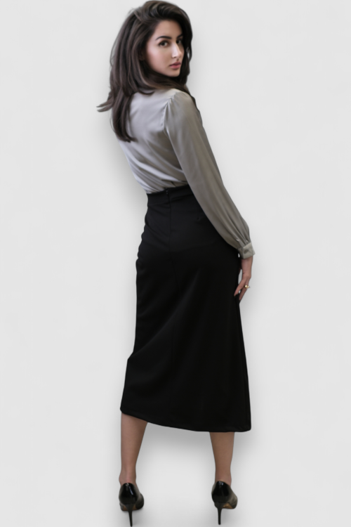 Ženska crna suknja Izabella s prorezom i čipkom