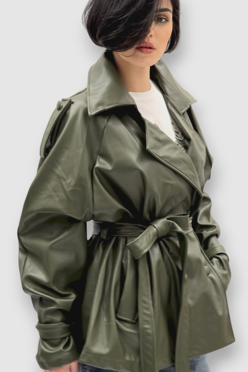 Ženska trendi tamno zelena oversized jakna Ember u imitaciji kože