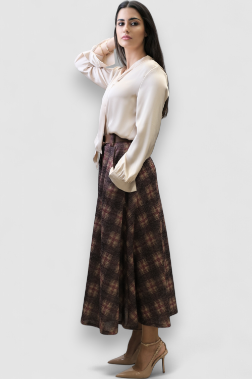 Suknja karirana bordo suknja A kroja Lunaire