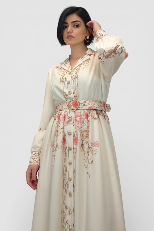Bež elegantna haljina Monica u francuskom vintage stilu