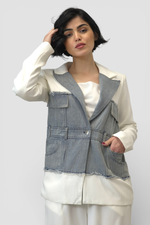 Ženski bijeli stilizirani set sako i hlače Bethany