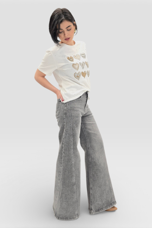 Ženske sive ultra široke traperice Elina