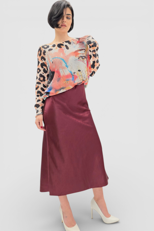 Satenska suknja Isolde u bordo boji s diskretnim sjajem