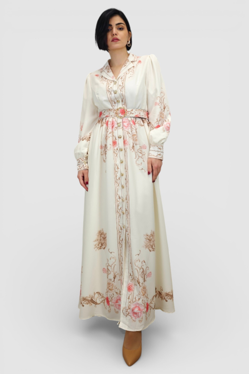 Bež elegantna haljina Monica u francuskom vintage stilu