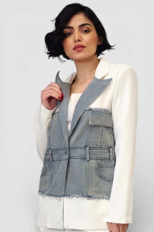 Ženski bijeli stilizirani set sako i hlače Bethany