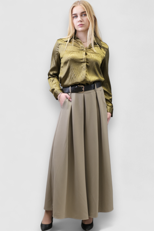 Ženska zelena satenska košulja sa uzorkom Iriana