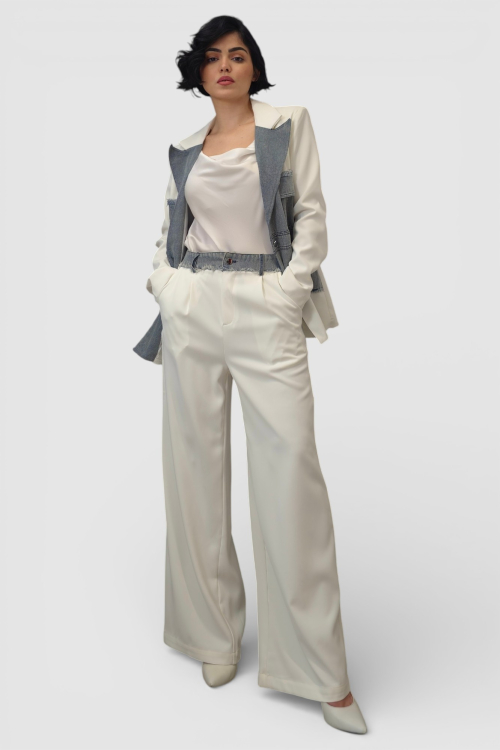 Ženski bijeli stilizirani set sako i hlače Bethany