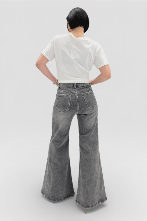 Ženske sive ultra široke traperice Elina