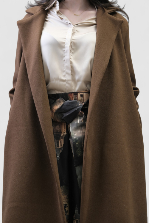 Ženski elegantni dugi smeđi kaput Fenton