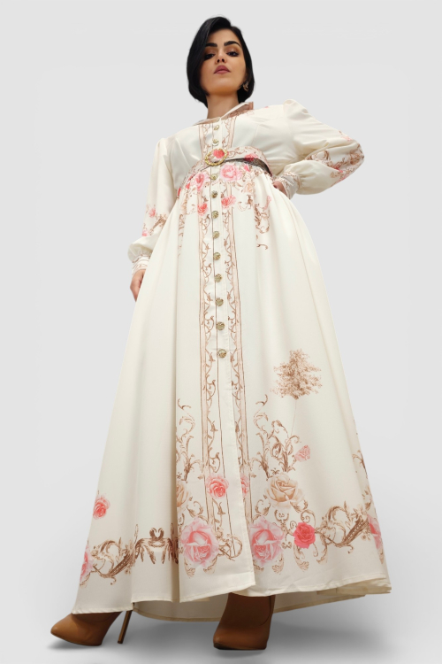 Bež elegantna haljina Monica u francuskom vintage stilu