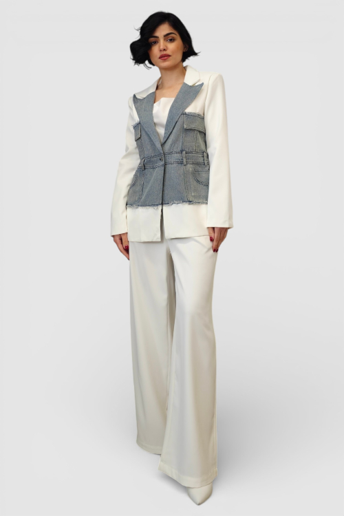 Ženski bijeli stilizirani set sako i hlače Bethany
