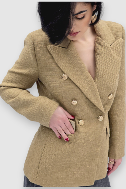 Blago pripijeni sako Ilse od tvida u camel boji sa svjetlucavim efektom