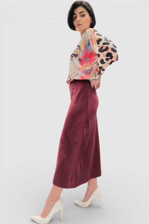 Satenska suknja Isolde u bordo boji s diskretnim sjajem