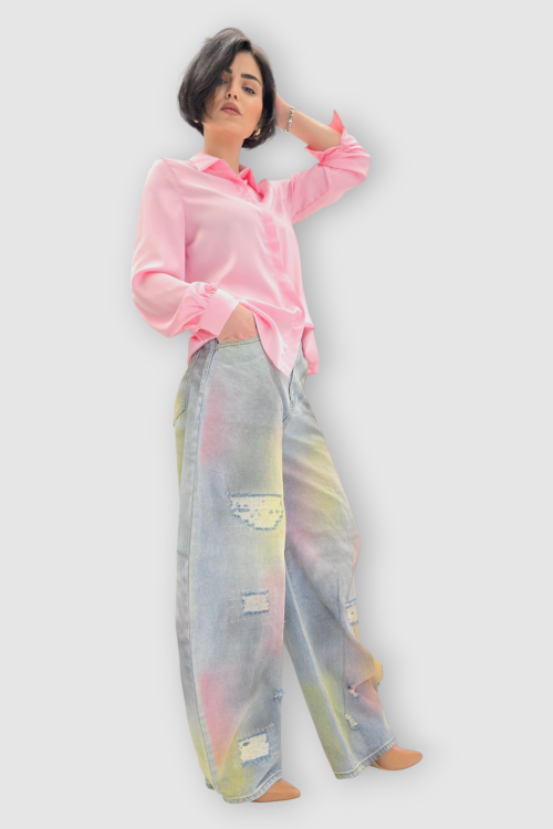 Trendi traperice Lila u baloon kroju sa printom