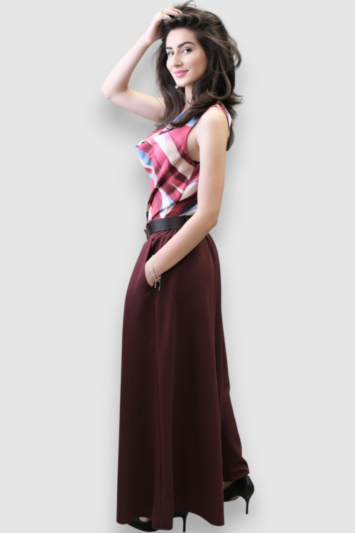 Ženske bordo suknja hlače Cicely s  remenom