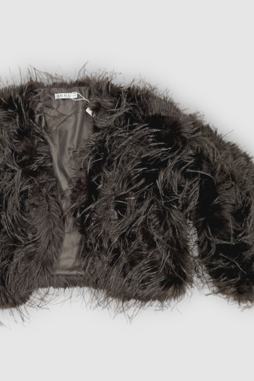 Ženska smeđa kratka čupava trendi jakna Edith