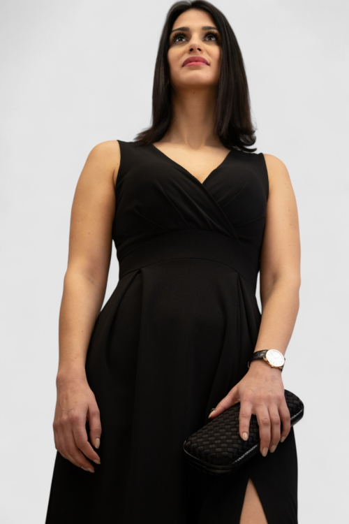 Ženska crna elegantna duga haljina Cherie
