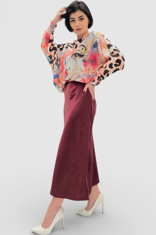 Satenska suknja Isolde u bordo boji s diskretnim sjajem