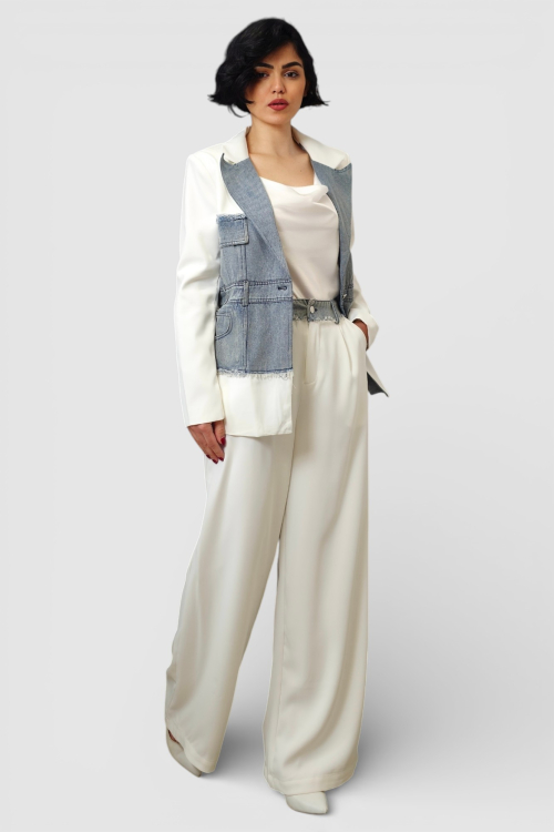 Ženski bijeli stilizirani set sako i hlače Bethany