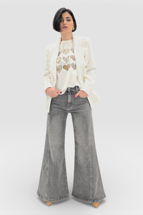 Ženske sive ultra široke traperice Elina