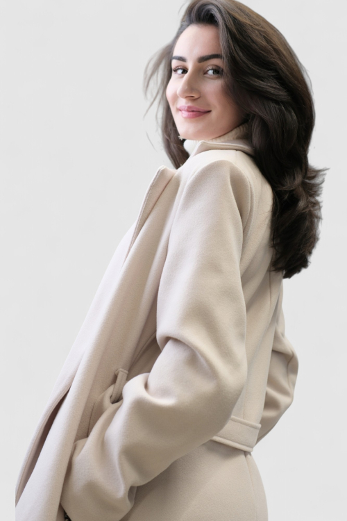 Ženski elegantni dugi bež kaput Fenton s remenom