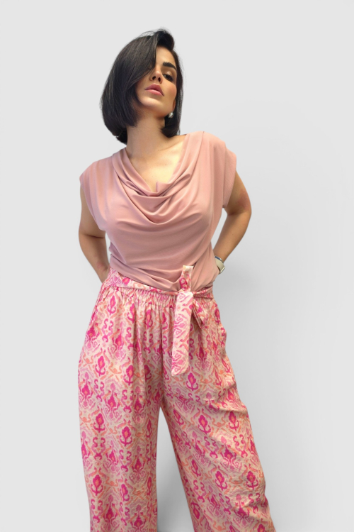 Ženska roza elegantna bluza sa čipkom Magi