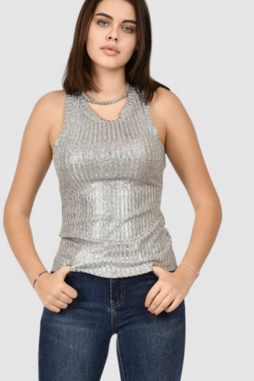 Ženska srebrna majica bez rukava Selena