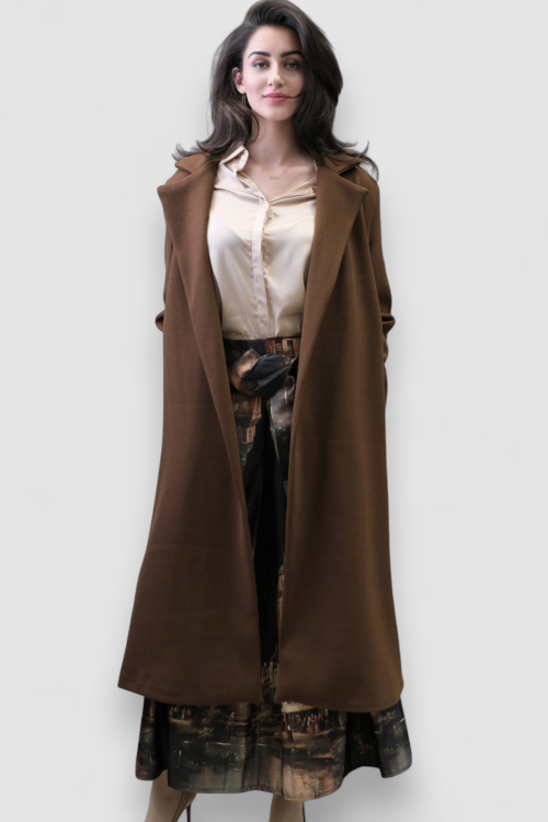 Ženski elegantni dugi smeđi kaput Fenton