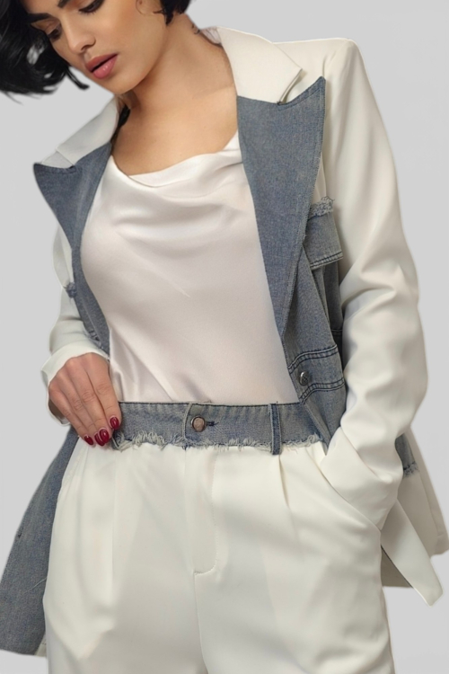 Ženski bijeli stilizirani set sako i hlače Bethany