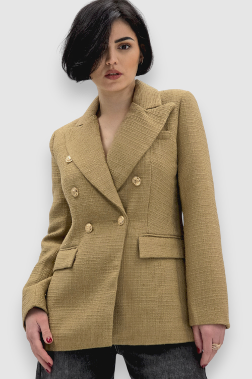 Blago pripijeni sako Ilse od tvida u camel boji sa svjetlucavim efektom