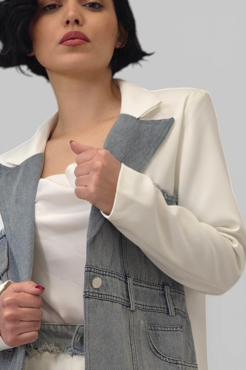 Ženski bijeli stilizirani set sako i hlače Bethany