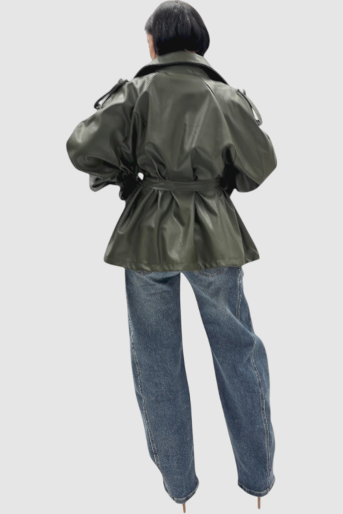 Ženska trendi tamno zelena oversized jakna Ember u imitaciji kože