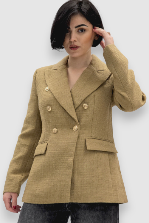 Blago pripijeni sako Ilse od tvida u camel boji sa svjetlucavim efektom