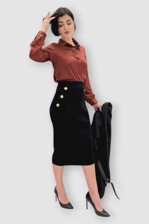 Ženska viskozna crna suknja Melodye pancil kroja