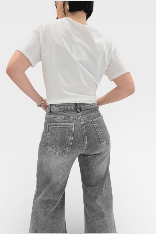 Ženske sive ultra široke traperice Elina