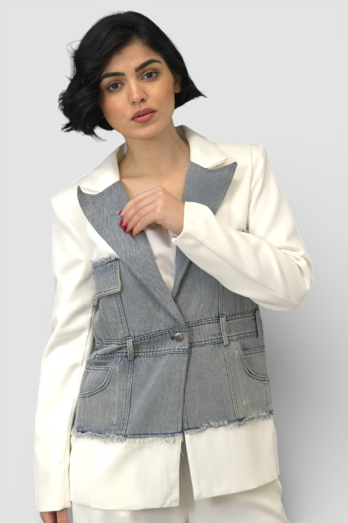 Ženski bijeli stilizirani set sako i hlače Bethany