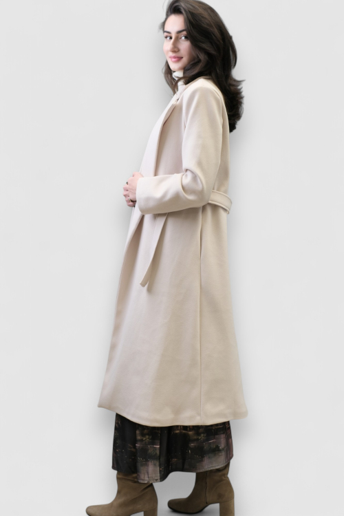 Ženski elegantni dugi bež kaput Fenton s remenom