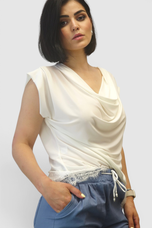 Ženska bijela elegantna bluza sa čipkom Magi